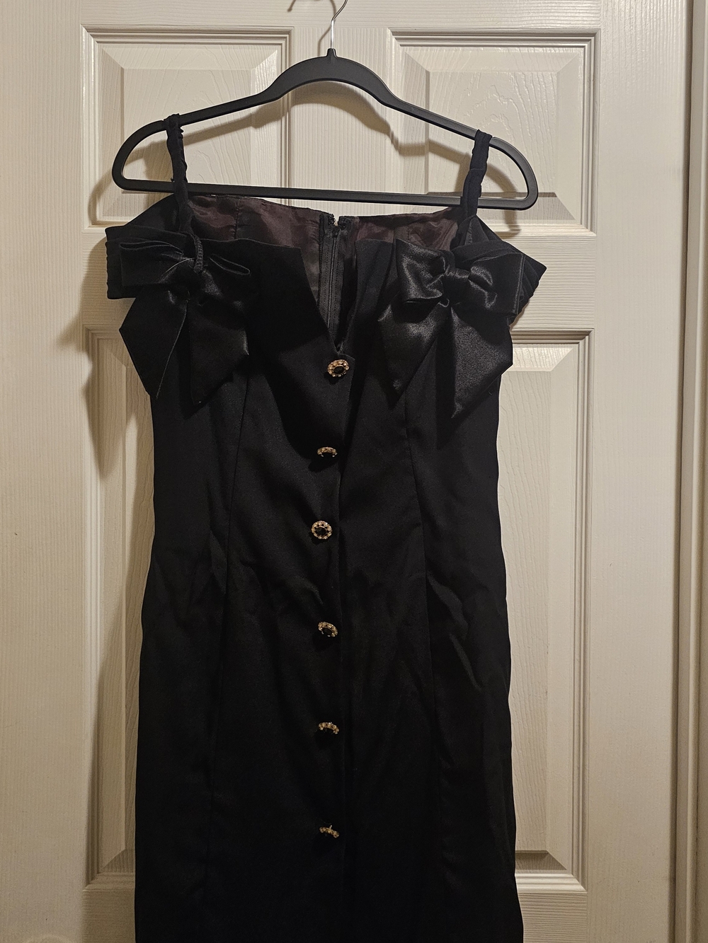 Vintage Pantagis Black Off-Shoulder Bow Detail Dress